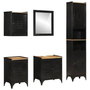 5 Piece Bathroom Furniture Set - Iron & Solid Wood Mango