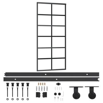 Sliding Door with Hardware Set - ESG Glass & Aluminium 90x205 cm