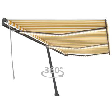 Manual Retractable Awning with LED - Yellow & White 600x300 cm