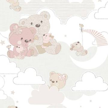 Noordwand Wallpaper Mondo Baby Hug Bears - Pink & Beige