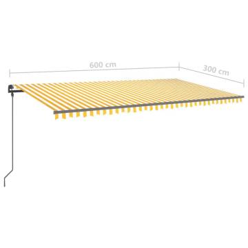 Manual Retractable Awning with LED - 6x3 m Yellow & White