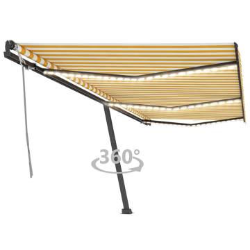 Manual Retractable Awning with LED - Yellow & White 600x350 cm