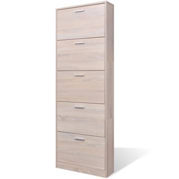 Stylish Oak Look Wooden Shoe Cabinet - 5 Compartments