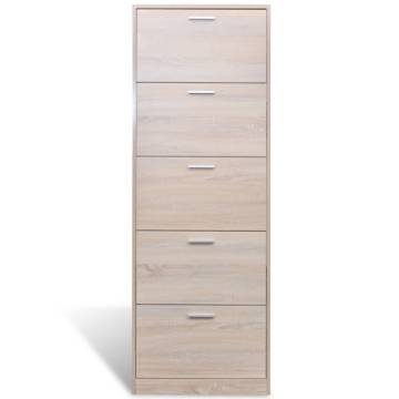 Stylish Oak Look Wooden Shoe Cabinet - 5 Compartments