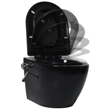 Wall Hung Rimless Toilet with Bidet Function - Black Ceramic