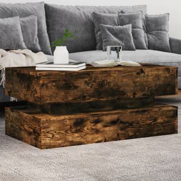 Modern Coffee Table with LED Lights - Smoked Oak 90x50x40 cm