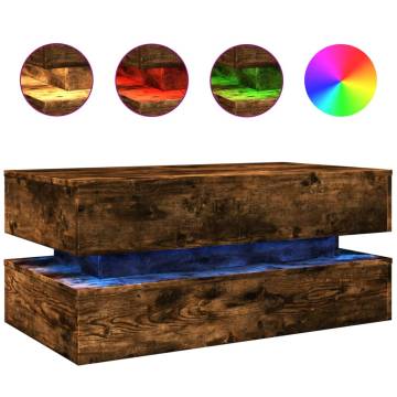 Modern Coffee Table with LED Lights - Smoked Oak 90x50x40 cm