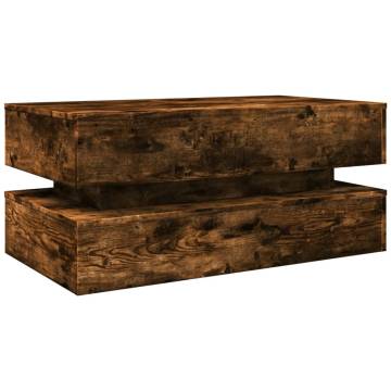 Modern Coffee Table with LED Lights - Smoked Oak 90x50x40 cm