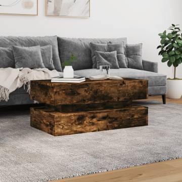 Modern Coffee Table with LED Lights - Smoked Oak 90x50x40 cm