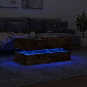 Modern Coffee Table with LED Lights - Smoked Oak 90x50x40 cm