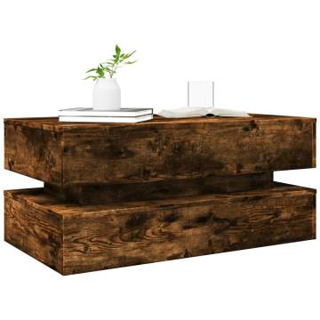 Modern Coffee Table with LED Lights - Smoked Oak 90x50x40 cm