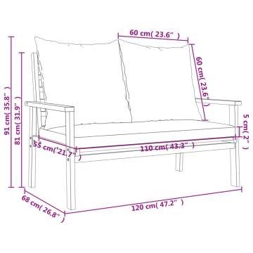 Garden Sofa Bench 120 cm with Cushion - Solid Wood Acacia