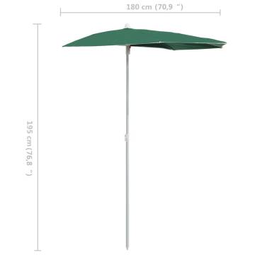 Garden Half Parasol with Pole 180x90 cm - Green Shade Solution