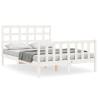 White Small Double Bed Frame with Headboard | Solid Wood