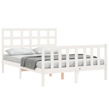 White Small Double Bed Frame with Headboard | Solid Wood