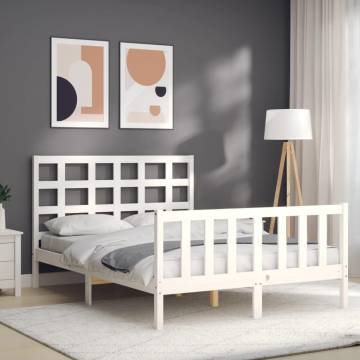 White Small Double Bed Frame with Headboard | Solid Wood