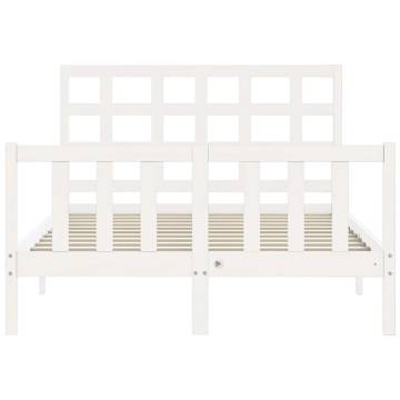 White Small Double Bed Frame with Headboard | Solid Wood