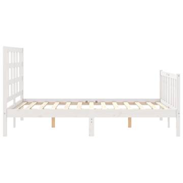 White Small Double Bed Frame with Headboard | Solid Wood