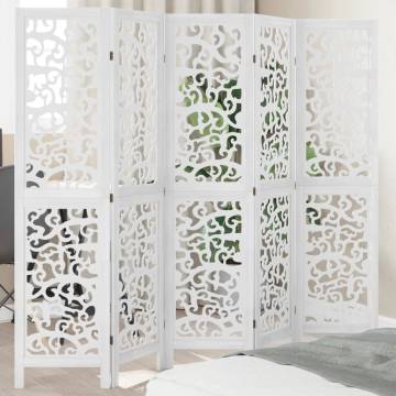 Elegant 5-Panel White Room Divider - Solid Paulownia Wood