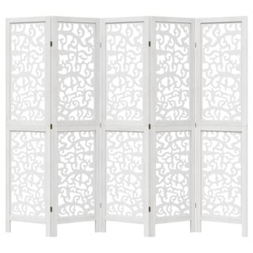 Elegant 5-Panel White Room Divider - Solid Paulownia Wood