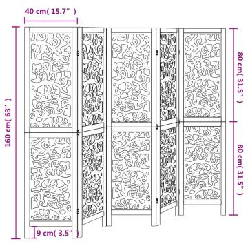 Elegant 5-Panel White Room Divider - Solid Paulownia Wood