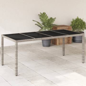 Light Grey Garden Table with Glass Top - Poly Rattan 190x90cm