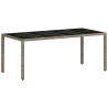 Light Grey Garden Table with Glass Top - Poly Rattan 190x90cm