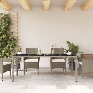 Light Grey Garden Table with Glass Top - Poly Rattan 190x90cm