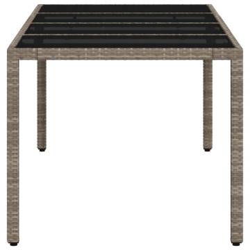 Light Grey Garden Table with Glass Top - Poly Rattan 190x90cm