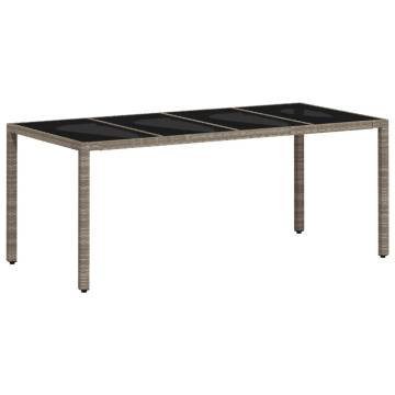 Light Grey Garden Table with Glass Top - Poly Rattan 190x90cm