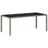 Light Grey Garden Table with Glass Top - Poly Rattan 190x90cm