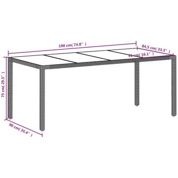 Light Grey Garden Table with Glass Top - Poly Rattan 190x90cm