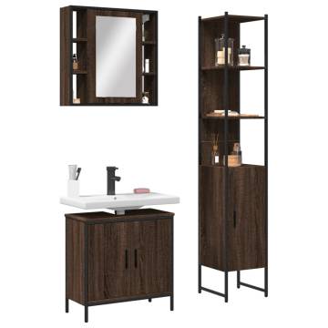 Stylish 3 Piece Bathroom Cabinet Set - Brown Oak Finish