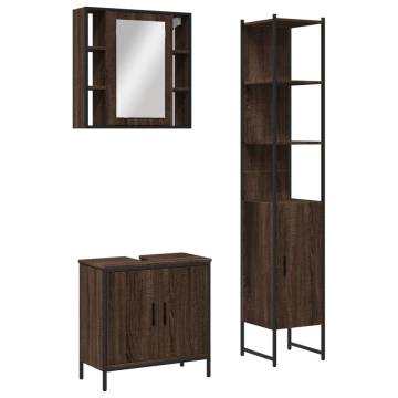 Stylish 3 Piece Bathroom Cabinet Set - Brown Oak Finish