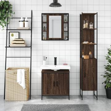 Stylish 3 Piece Bathroom Cabinet Set - Brown Oak Finish