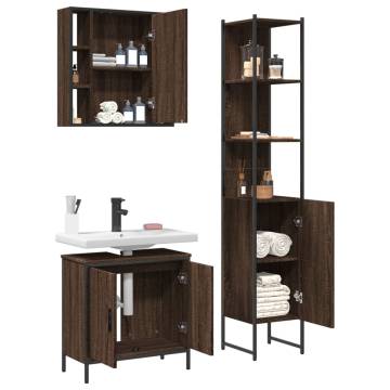 Stylish 3 Piece Bathroom Cabinet Set - Brown Oak Finish