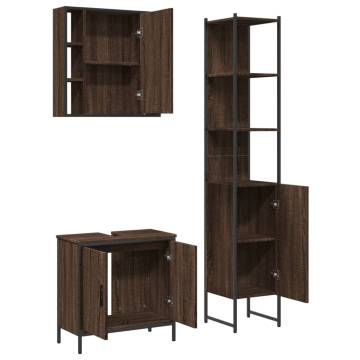 Stylish 3 Piece Bathroom Cabinet Set - Brown Oak Finish