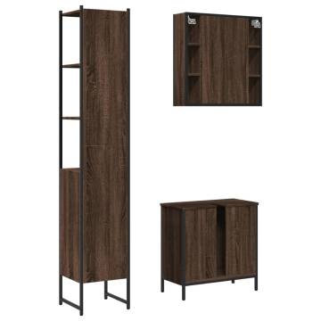 Stylish 3 Piece Bathroom Cabinet Set - Brown Oak Finish