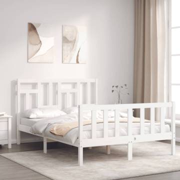 White Small Double Bed Frame with Headboard - Solid Wood