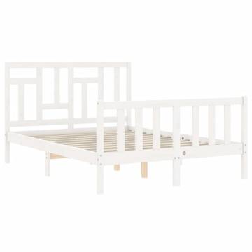 White Small Double Bed Frame with Headboard - Solid Wood