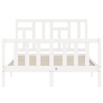 White Small Double Bed Frame with Headboard - Solid Wood