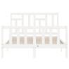 White Small Double Bed Frame with Headboard - Solid Wood