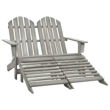 2-Seater Adirondack Chair & Ottoman - Grey Fir Wood - Hipomarket