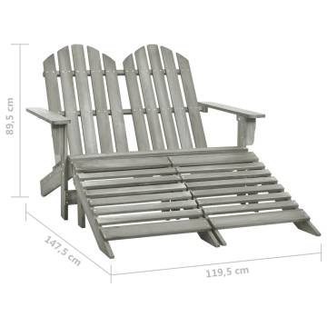 2-Seater Adirondack Chair & Ottoman - Grey Fir Wood - Hipomarket