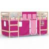 Kids' Loft Bed with Pink Curtains - Solid Pine Wood 90x190cm