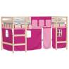 Kids' Loft Bed with Pink Curtains - Solid Pine Wood 90x190cm