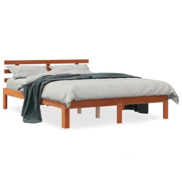 Wax Brown Double Bed Frame with Headboard - Solid Pine Wood