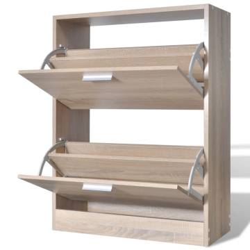 Stylish Oak Look Wooden Shoe Cabinet - 2 Compartments