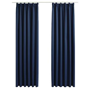 Blue Blackout Curtains with Hooks - 140x175 cm (2 pcs)