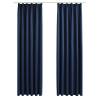 Blue Blackout Curtains with Hooks - 140x175 cm (2 pcs)